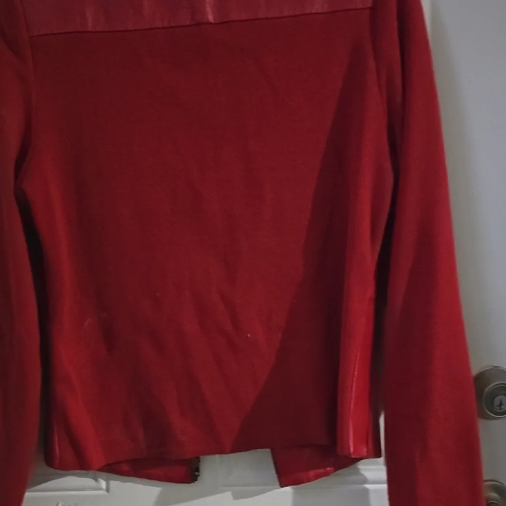 Red Leather Ruffle-Trim Jacket - Picture 3 of 7
